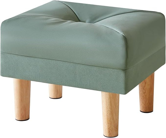 YMYNY Small Footstool Ottoman, Faux Leather Footrest with Sponge Padded Seat, Step Stool for Sofa, Bedroom, Living Room, Entryway, Modern Change Shoes Stool 15.75"D × 11.42"W×12.6"H Green UHBD040GR