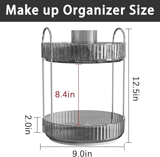 Rotating Makeup Organizer for Vanity, High-Capacity Skincare Clear Make Up Storage Perfume Organizers Cosmetic Dresser Organizer Countertop 360 Spinning (Gray, New-2 Tier)-NeatNest