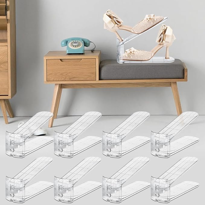 Adjustable Shoe Slots Organizer,8PACK Transparent Shoe Stackers Shoe Rack Holder Shoe Space Savers Double Layer Stack Shoe Racks for Closet Organization(Transparent)-NeatNest