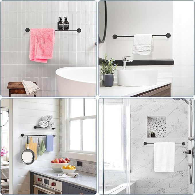 Adjustable Single Bath Towel Bar 16 to 27.6 Inch, ZUEXT Oil Rubbed Black Stainless Steel Towel Holder Hanger, Expandable Wall Mount Towel Rail for Bathroom Kitchen Washroom,1" Tube Towel Rail Racks
