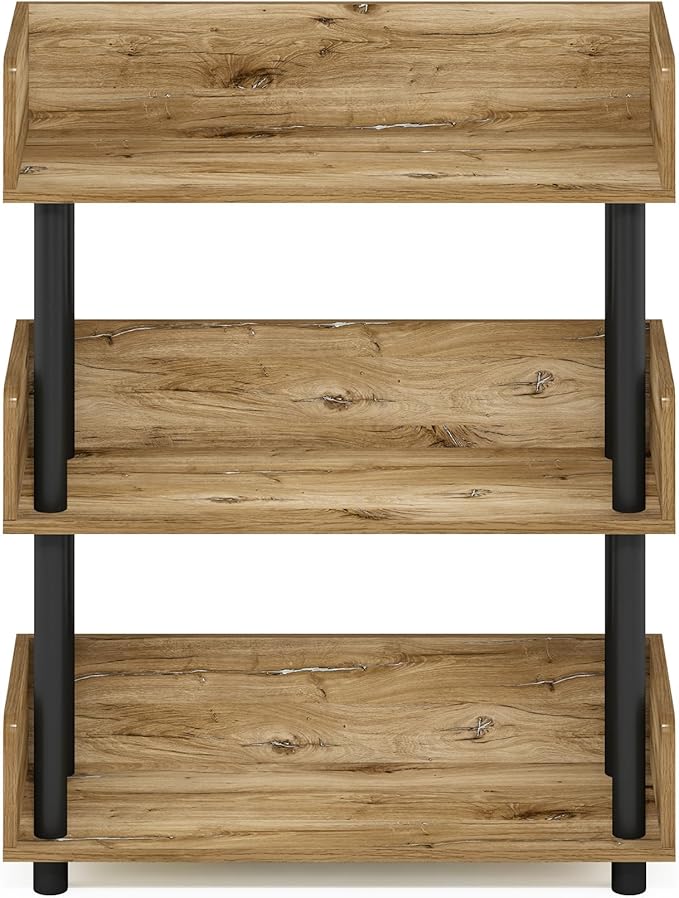 Furinno Turn-N-Tube 3-Tier Freestanding Multipurposes Display Rack, Bookshelf, Flagstaff Oak/Black-NeatNest