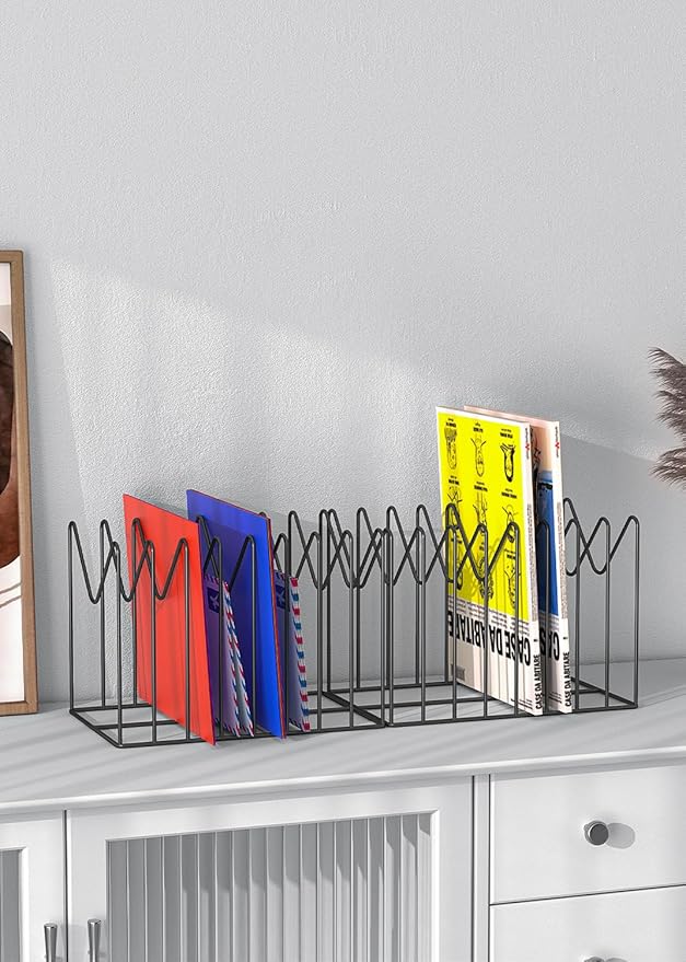 2 Sets Wire File Organizer for Desk,File Folder Holder/Rack/Stand,File Sorter Organizer,Desktop Record/Clipboard Holder,8 Sections Storage,Anti-Scratch/Rusty,Steel Stable Holder,Black