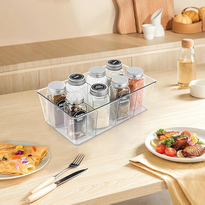4 Pcs Clear Pantry Organizers and Storage,Plastic Storage Bins for Fridge with Removable Dividers, Kitchen Cabinet Organizers Ideal for Kitchen, Pantry, Refrigerator, Freezer, and Snack Storage-NeatNest