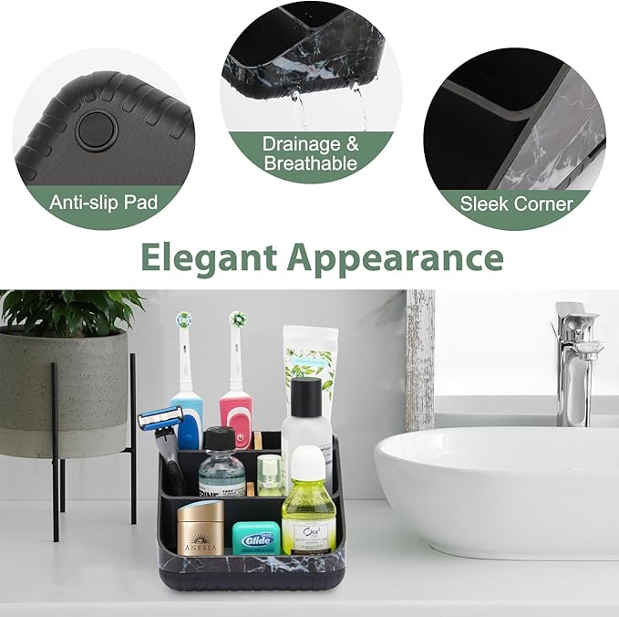 Chintu Toothbrush Holders for Bathroom Counter Organizer - 6 Slots Tooth Brushing Holder for Family Kids, Electric Toothbrush and Toothpaste Holder for Vanity Countertop Storage Black Marble-NeatNest