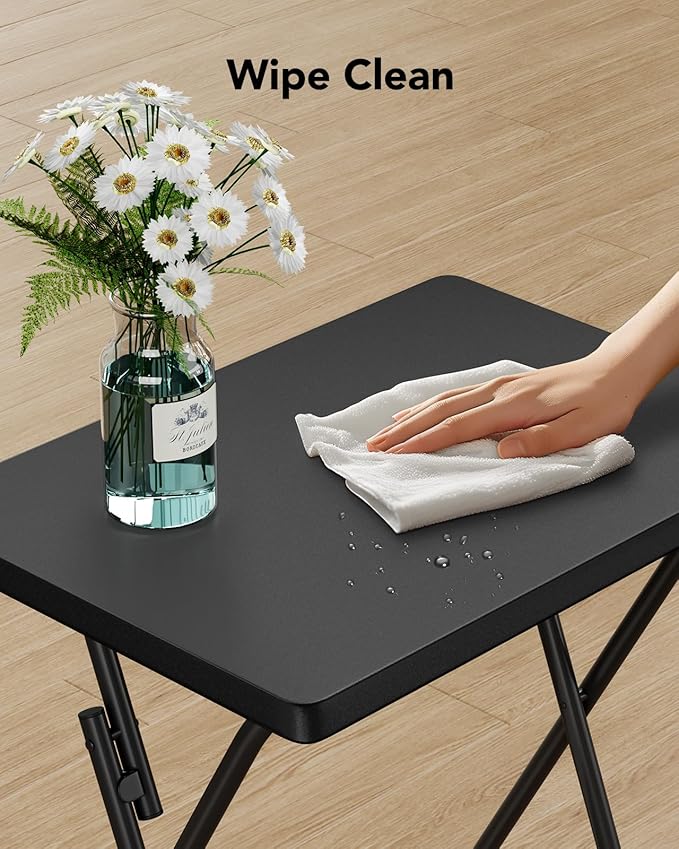 HUANUO Folding TV Tray Table -Stable Tray Table with No Assembly Required, TV Dinner Tray for Eating, Foldable Snack Tables for Bed & Sofa (Black)-NeatNest