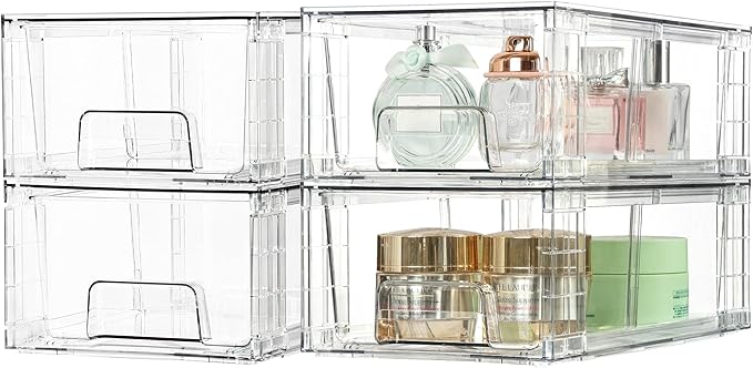 Vtopmart 8 Pack Stackable Storage Drawers,Clear Acrylic Drawer Organizers with Handles, Easily Assemble Containers for Fridge, Bathroom,Kitchen Undersink,Cabinet,Pantry Organization and Storage-NeatNest