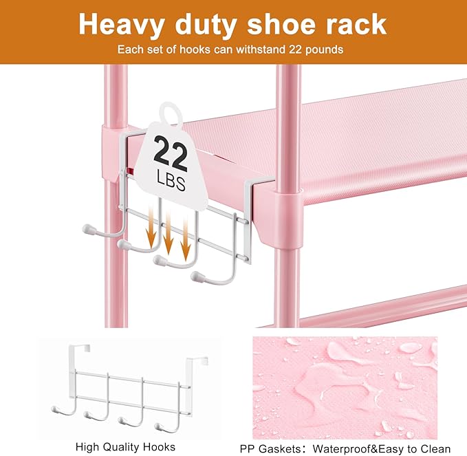 WOWLIVE 9 Tiers Shoe Rack Shoe Storage Shoe Organizer 30-35 Pairs Shoe Tower Unit Shelf Durable Metal Pipes with Plastic Connectors Stackable Cabinet Pink-NeatNest