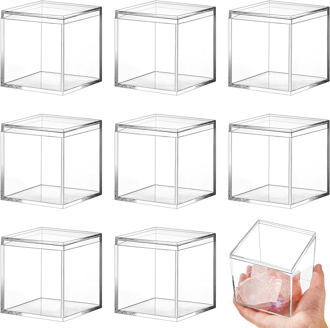 Blulu 8 Pieces Clear Acrylic Plastic Jewelry Box Mini Storage Box Mini Cube Containers with Lids for Candy Pill and Tiny Jewelry(Square,3.3 x 3.3 x 3.3 Inch)-NeatNest