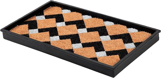 Anji Mountain Heavy Duty Waterproof Rubber Shoe Storage Mat Organizer/Boot Storage Tray Multi Use for Entryway with Coir, Tan and Ivory Insert, Fits 2 Pair (24.5" Wide)