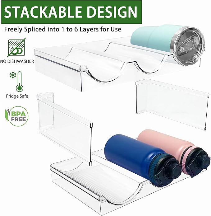 4 Pack Water Bottle Organizer, Stackable Kitchen Pantry Organization and Storage Shelf, Plastic Bottle Holder for Fridge Kitchen Cabinet Organizer and Storage, Tumbler Mug Cup Organizer-NeatNest