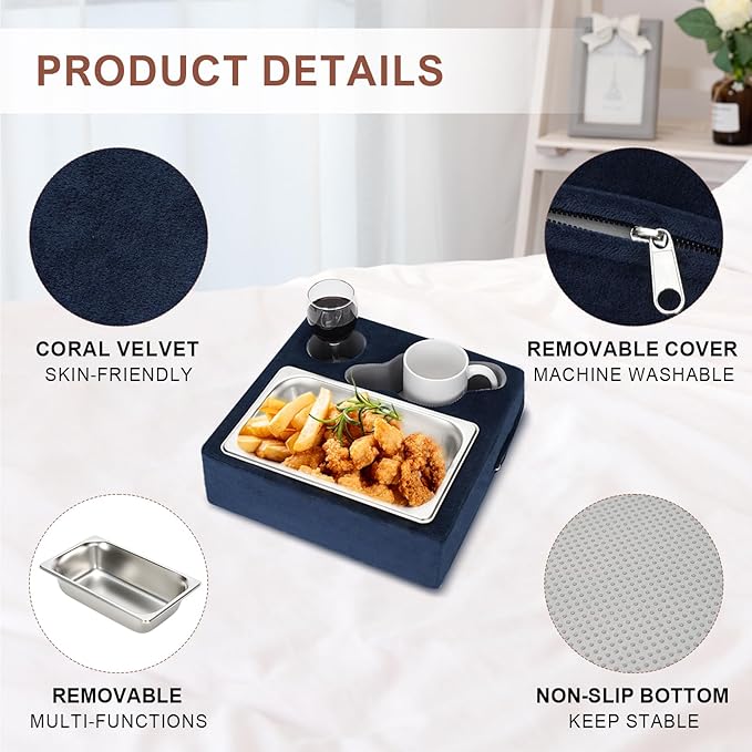 Couch Cup Holder, Couch Caddy, Couch Drink Holder, Bed Cup Tray, Sofa Cup Holder Remotes Holder for Cups, Headphones, Snacks and Phones, Use it on Car, Pack, Beach, RV, and More (Navy)-NeatNest