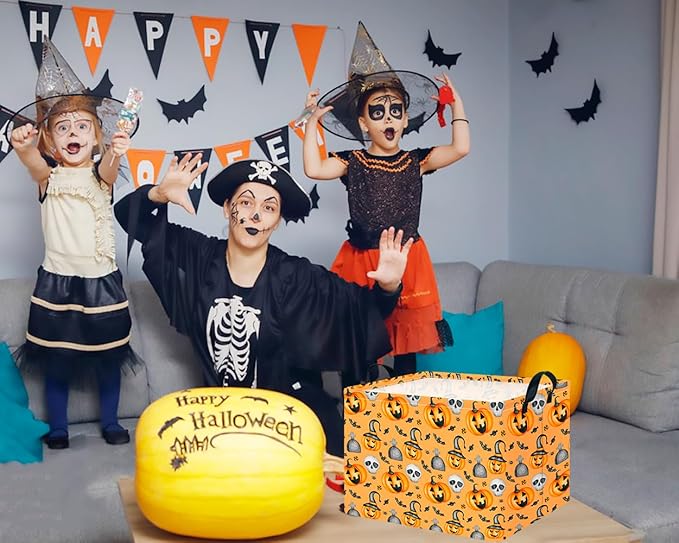 CLOCOR Rectangular Storage Basket Empty,Gift Basket for Halloween, Waterproof Storage Bin with Handles,Room Decor(Yellow Pumpkin)-NeatNest