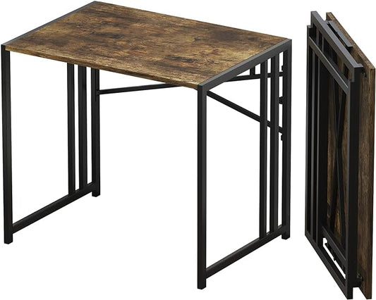 32 inch Small Folding Computer Desk, Writing Gaming Computer Desk for Small Spaces, No Assembly Required Home Office Desk, Rustic Brown-NeatNest