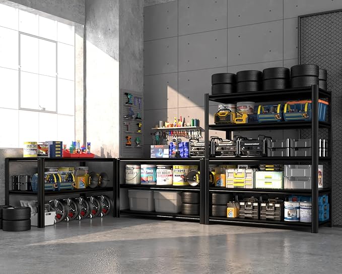 5 Tier Metal Shelving Unit 84" H x 55" W x 24" D, 3000LBS Adjustable Storage Shelves, Heavy Duty Garage Shelves for Warehouse, Basement, Kitchen, Pantry, Living Room, Black-NeatNest