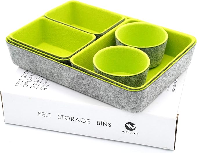 Welaxy Drawer organizers bins felt trays desk storage bins dividers small drawers for office supplies 7-piece Pack back to school college gift idea (Green)-NeatNest