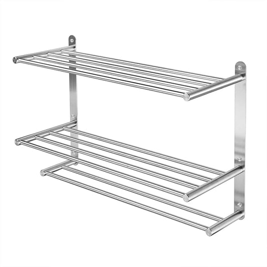 Bathroom Towel Rack with 24-Inch Multilayer Hotel Racks 304 Stainless Steel Towel Bar Shelf Wall-Mounted Brushed Finish Bar withTowel Shelves,3-Tier Bar Mounted