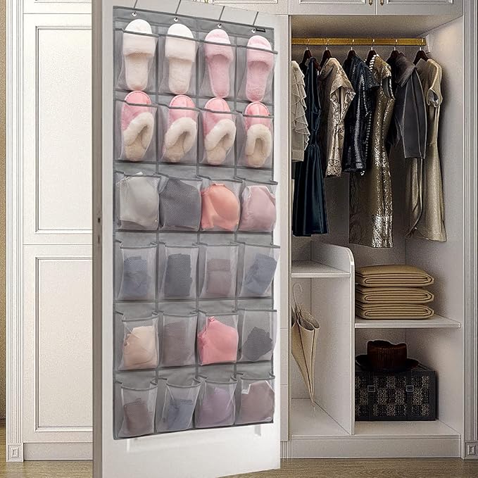 Over the Door Shoe Rack Organizer with 24 Mesh Pockets Hanging Pocket Organizer for Bedroom Bathroom Kitchen Stroage (24 Pockets)-NeatNest