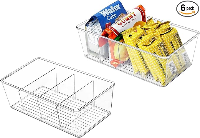 2 Pcs Clear Pantry Organizers and Storage,Plastic Storage Bins for Fridge with Removable Dividers, Kitchen Cabinet Organizers Ideal for Kitchen, Pantry, Refrigerator, Freezer, and Snack Storage-NeatNest