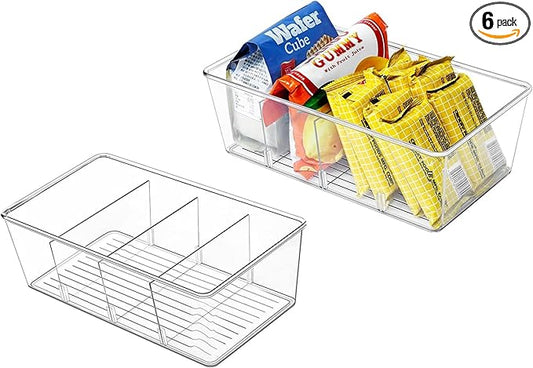 2 Pcs Clear Pantry Organizers and Storage,Plastic Storage Bins for Fridge with Removable Dividers, Kitchen Cabinet Organizers Ideal for Kitchen, Pantry, Refrigerator, Freezer, and Snack Storage-NeatNest