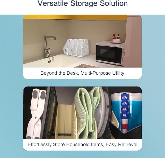 deli Collapsible Magazine File Holder 4 Vertical Compartment Binder Holder for Desk Organizer Adjustable Sturdy Binder Storage Organizer for Office School Home（White）-NeatNest