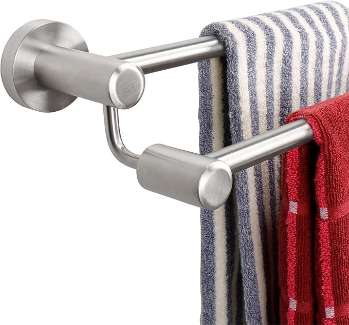 TocTen Double Bath Towel Bar - Thicken SUS304 Stainless Steel Towel Rack for Bathroom, Bathroom Accessories Double Towel Rod Heavy Duty Wall Mounted Towel Holder (Brushed,24IN)