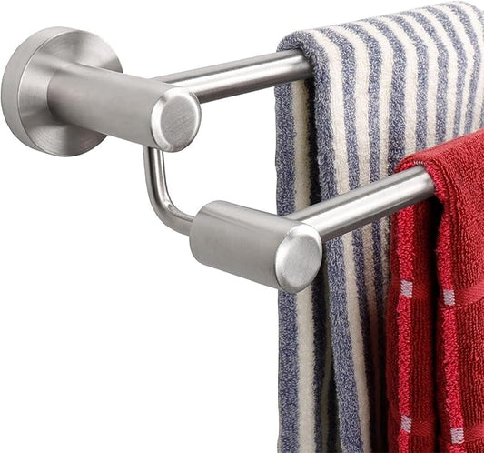 TocTen Double Bath Towel Bar - Thicken SUS304 Stainless Steel Towel Rack for Bathroom, Bathroom Accessories Double Towel Rod Heavy Duty Wall Mounted Towel Holder (Brushed,24IN)
