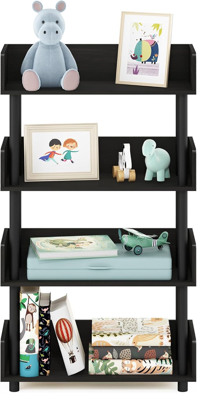 Furinno Turn-N-Tube 4-Tier Multipurposes Display Rack, Open Shelf Rack/Storage with Back & Side Panel, Espresso-NeatNest