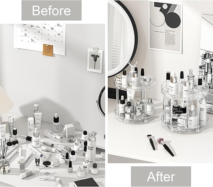 Roninkier 2-Tier Clear Lazy-Susan Turntable – 9-Inch Pantry Spice-Rack Cabinet-Organizer – Plastic Lazy Susan Makeup Organizer for Bathroom Countertop