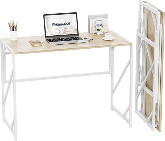 Elephance Folding Desk Writing Computer Desk for Home Office, No-Assembly Study Office Desk Foldable Table for Small Spaces-NeatNest