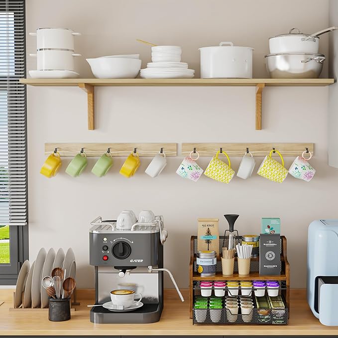 Coffee Pod Holder with Drawer & Dividers, 4-Tier Wood K Cup Organizer for Countertop, Coffee Bar Organizer Storage Box, Coffee Station Organizer for Kitchen Coffee Station-NeatNest