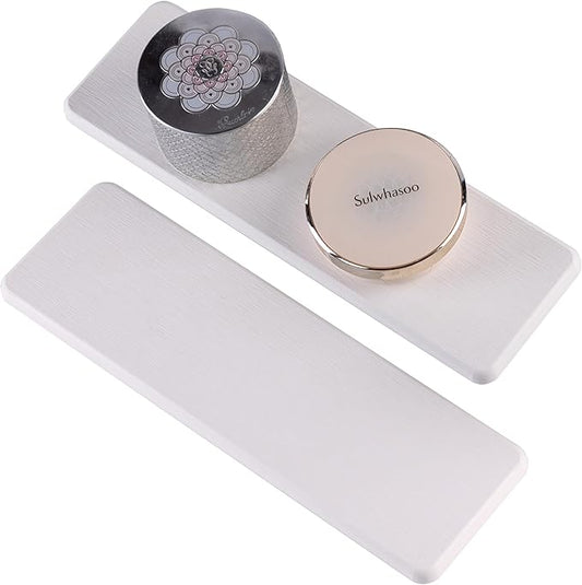 2 Pcs Water Absorbing Stone Trays, Kitchen/Bathroom Sink Soap Dish, Diatomite Tray Used for Hand Soap & Cosmetic Bottles in The Modern Home, 3.2" W x 10.2" L, White-NeatNest