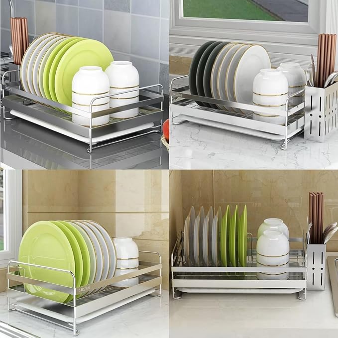 Stainless Steel Dish Racks for Kitchen Counter - Large Dish Drying Rack with Pull Drain Tray, Over The Sink Dish Drainer Drying Rack for Small Spaces, Durable for Countertop Sink
