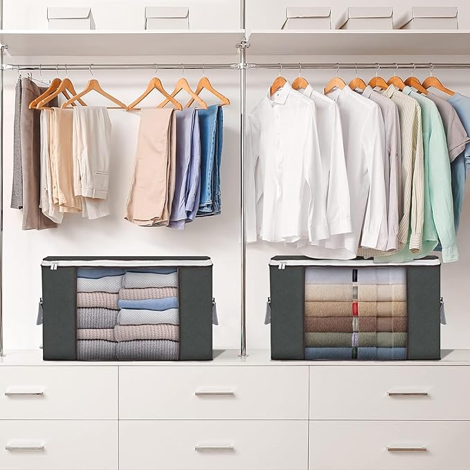 Large Storage Bags, 3 Pack Clothes Storage Bins Foldable Closet Organizers Storage Containers with Durable Handles Thick Fabric for Blanket Comforter Clothing Bedding 90 L (Gray)-NeatNest