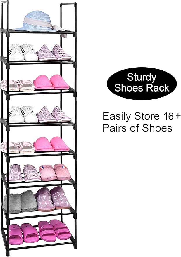 8 Tier Metal Sturdy Shoe Rack, 8 Tier Tall Shoe Storage Organizer, Narrow Tall Shelf Organizer for Entryway, Closet, Bedroom-NeatNest