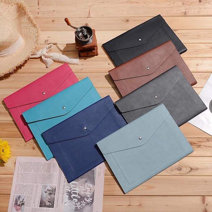 Wason Expanding A4 Document File PU Leather Envelope Case Holder-Large Size Pockets for Paper Bills Stationery Tablet and PC, Work Study Traveling (Light Blue)