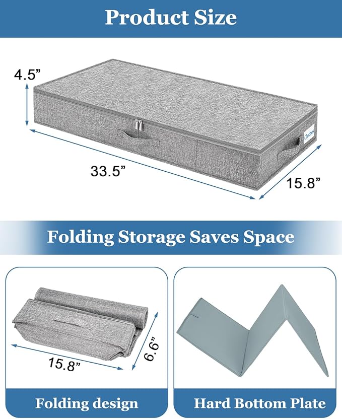 Cirhy Under Bed Storage Containers, 4.5 Inch Tall Low Profile Under Bed Storage with Sturdy Sidewalls & Bottom, UnderBed Storage for Clothes,Shoes, Pillow, Blankets Organizer, 2 Pack Grey-NeatNest