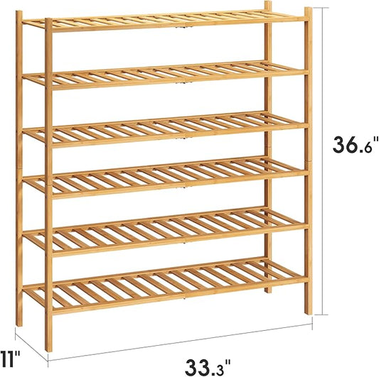 BMOSU 6-Tier Bamboo Extended Shoe Rack Premium Stackable Shoe Shelf Storage Organizer for Hallway Closet Living Room Entryway Organizer (Natural Bamboo)-NeatNest