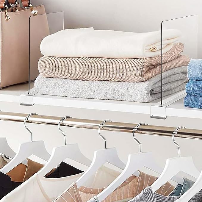 12 Pack Clear Acrylic Shelf Dividers for Closet Shelf Organizer of Bedroom Kitchen Office Bathroom Organizer for Clothes Books Hats and Handbags-NeatNest