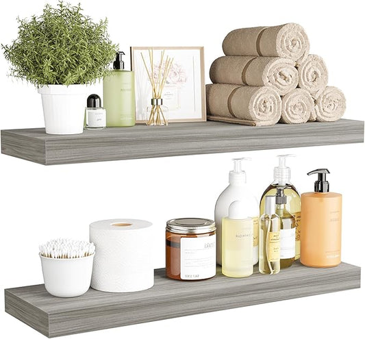 BAMEOS Floating Shelf,Wall Shelf,Decor Wall Mounted Shelves,Hanging Shelf Set L24xW6 for Bathroom Kitchen Living,Kitchen,Room Bedroom Storage,Walnut-NeatNest