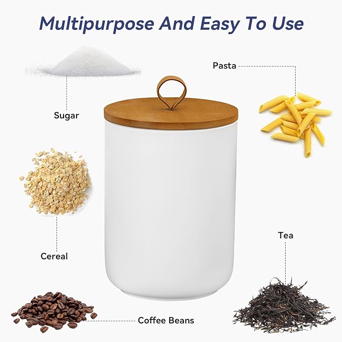 Ceramic Storage Jars, Modern Elegant Polished Airtight Gorgeous Storage Canisters with Wooden Lid Small Food Stroage Jar for Kitchen Spice Tea Vanilla Sugar Coffee Beans (3Pcs Suit White)-NeatNest