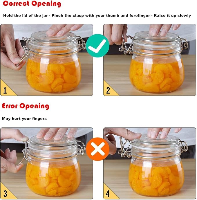 ComSaf Airtight Glass Canister Set of 3 with Lids 34oz Food Storage Jar Square - Storage Container with Clear Preserving Seal Wire Clip Fastening for Kitchen Canning Cereal,Pasta,Sugar,Beans,Spice-NeatNest