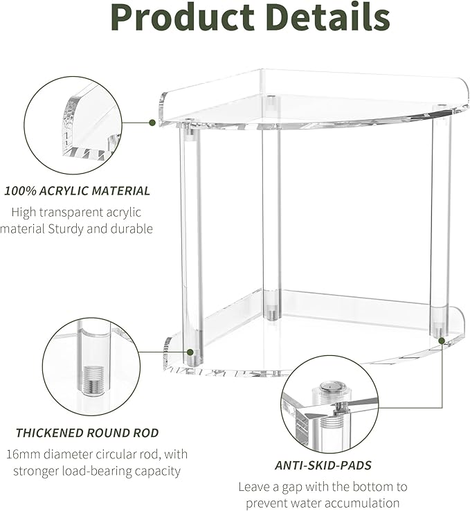2 Tier Countertop Corner Organizer Shelf 7x7x8 Inch, Acrylic Bathroom Organizer Corner Shelf for Countertop, Clear Vanity Storage Organizer for Skincare, Cosmetics, Perfume-NeatNest