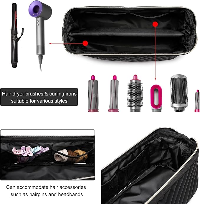 Hair Tools Travel Bag for Shark Flexstyle Dyson, Quilted Case Organizer Bag, Gift for Women Hair Accessories Storage Bag, Travel Hairdryer Portable Bag for Women, Black-NeatNest