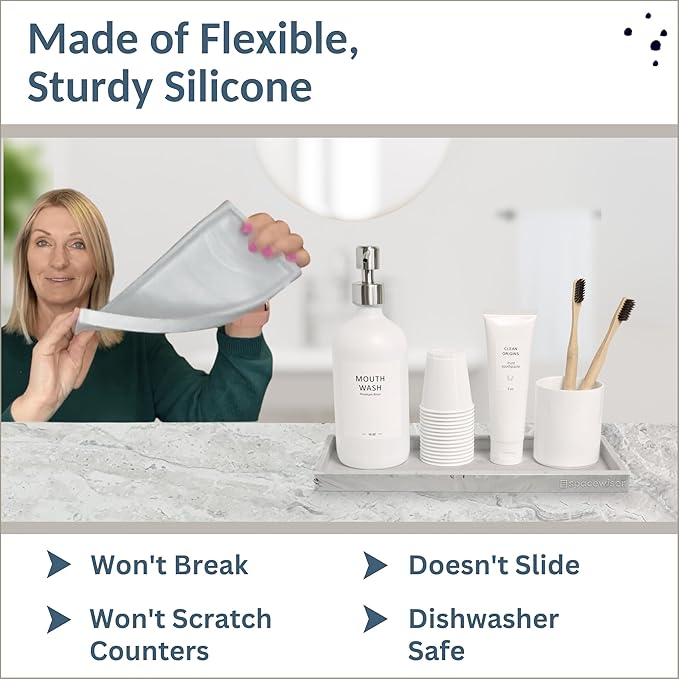 Countertop and Vanity Tray - 2 PC Large 11.7" Silicone Bathroom Trays, Counter Organizer, Dish Soap Sponge Holder Kitchen Sink Tray Organizer, Sink Caddy Toothbrush Key Kitchen Soap Trays-NeatNest