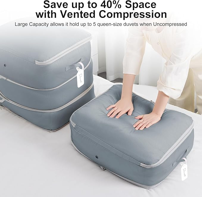 Comforter Storage Bag - Large Capacity Blanket Storage Bags 3-Layer Ultra Space Saving Self Compression Organizer, Washable Compression Bags for Storage Comforter Blanket, 8-Pack, Grey-NeatNest