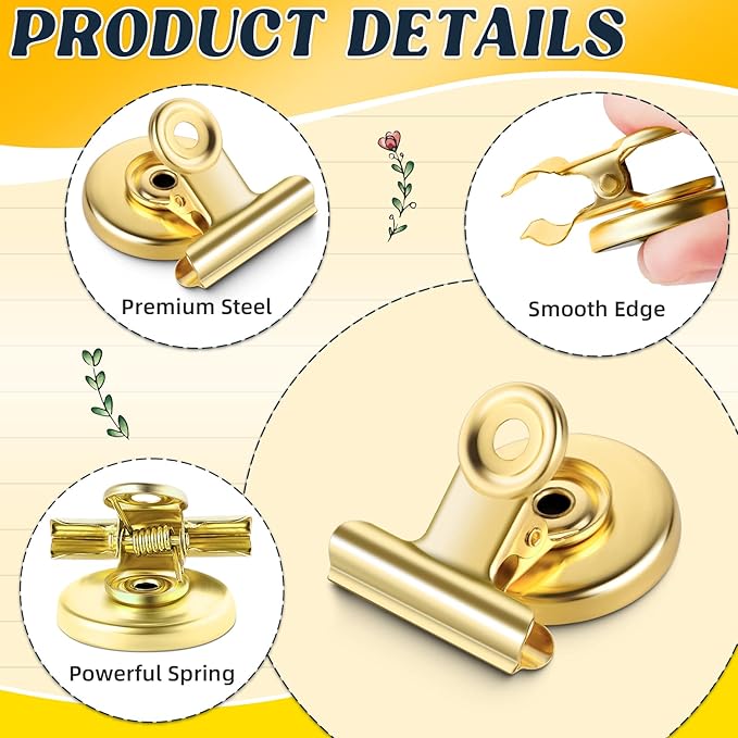 Grtard 6 Pack Magnetic Clips Heavy Duty, Magnet Clips for Fridge, Refrigerator Magnets, Strong Magnetic Clip,Scratch Free Magnets with Clip for Refrigerator, Whiteboard, Classroom, Locker(Gold)