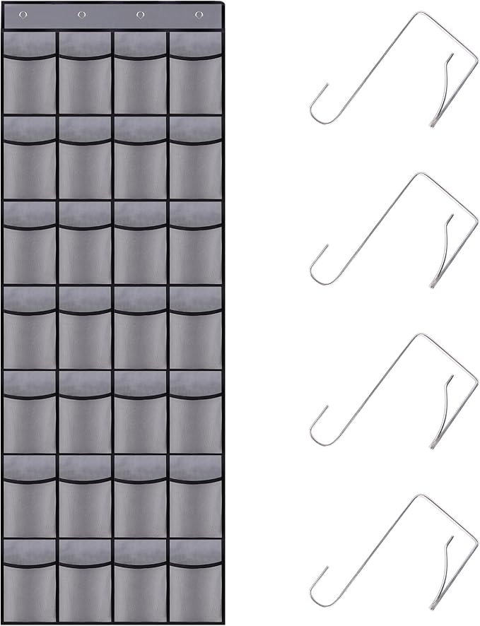 28 Mesh Pockets Hanging Shoe Organizer, Over the Door Shoe Organizer，Closet Storage Holder for Back of Door Storage Holder for Back of Door(Grey)-NeatNest