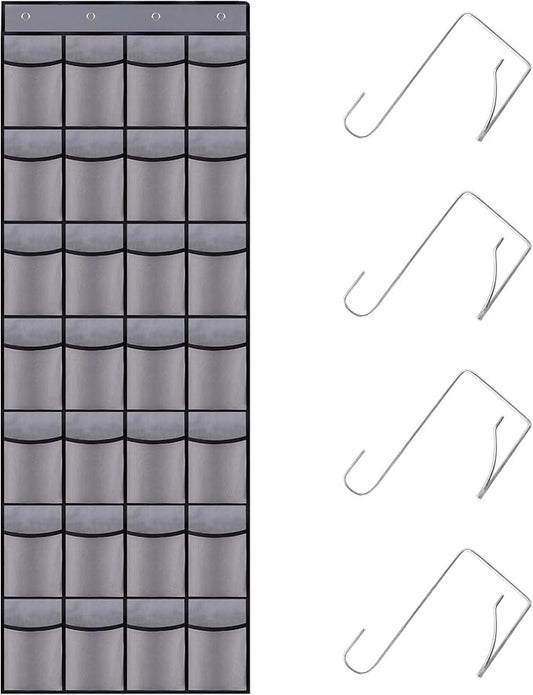 28 Mesh Pockets Hanging Shoe Organizer, Over the Door Shoe Organizer，Closet Storage Holder for Back of Door Storage Holder for Back of Door(Grey)-NeatNest