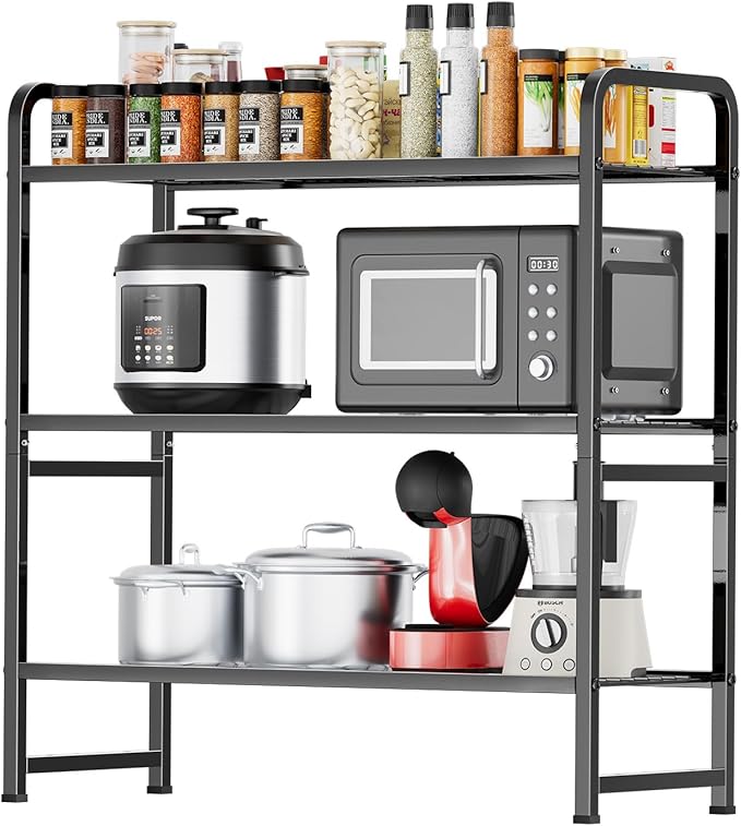 3 Tier Shelving Unit, Heavy Duty Metal Wire Shelf 30.75 Inch Wide Storage Rack for Pantry Kitchen Closet, Stackable & Adjustable, Black