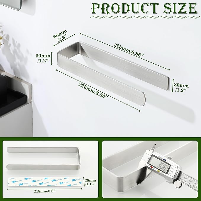 Alise Hand Towel Holder Self Adhesive Towel Ring Towel Hanger for Bathroom Lavatory,SUS304 Stainless Steel Towel Rack Towel Bar for Kitchen Cabinet Side Wash Basin Side Glass Door,Brushed